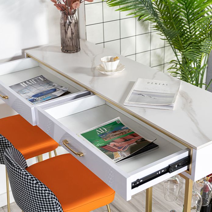 Tavolo da cocktail bar rettangolo glam a doppio piedistallo/tavolo da pub con cassetto