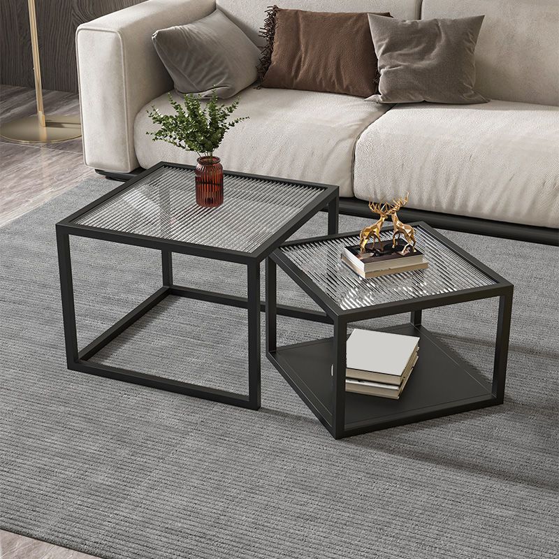 Square Nesting Coffee Table Modern Glass Top Frame Cocktail Table Clearhalo 'Coffee & Accent Tables' 'Coffee Tables' 'coffee_tables' 'furn' 'furn_coffee_tables' 'Furniture' 'Living Room Furniture' 1200x1200_15adc6c8-c73b-4e07-93ee-aef9ed4392cd
