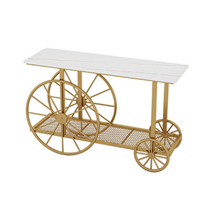 現代の鉄コンソールソファテーブル長方形の大理石のアクセントテーブルとホールの棚付き