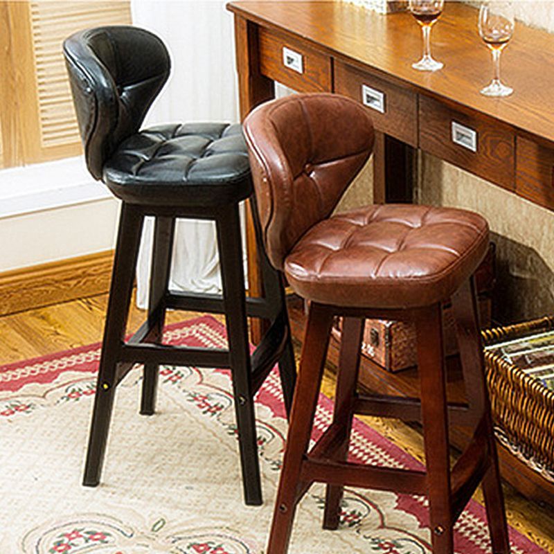 Modern Armless Backrest Counter Stool Wood Study Bar Stool with Leather Cushion and Pedal Clearhalo 'Bar Furniture' 'Bar Stools' 'bar_stools' 'furn' 'furn_bar_stools' 'furniture_bar_stools' 'Kitchen & Dining Furniture' 'kitchen&dining_furn' 'kitchen' 'kitchen_furn' Furniture' 1200x1200_15b27e81-c0fe-4012-bd32-321bcdfccce4