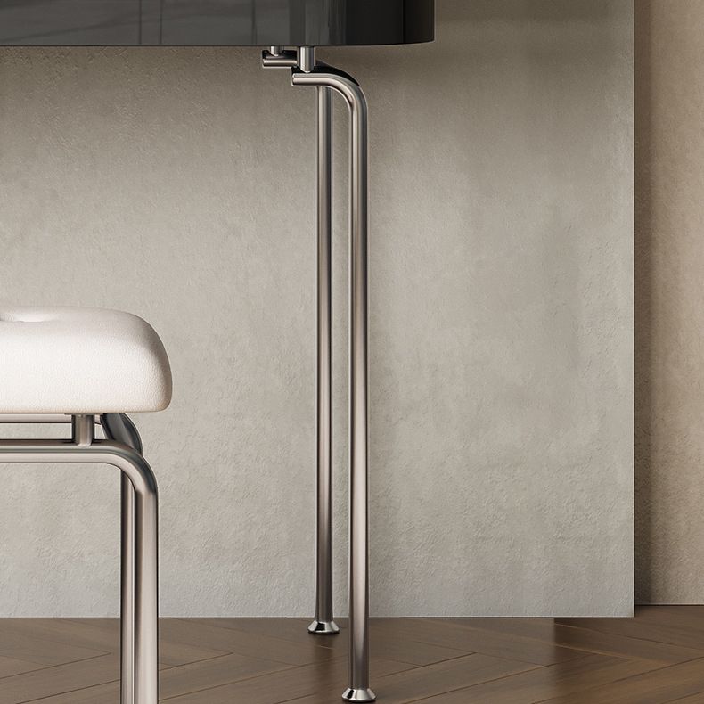 Modern Black Vanity Desk Glass Top Dressing Table with Lighted Mirror & Padded Stool