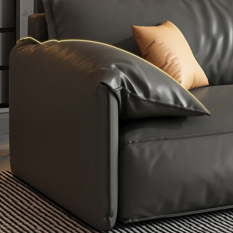 Echte lederen sectionals 70 "houtstationaire sectionals in zwart