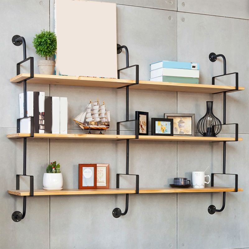Contemporary Floating Bookshelf Wooden Natural Bookcase with Shelves