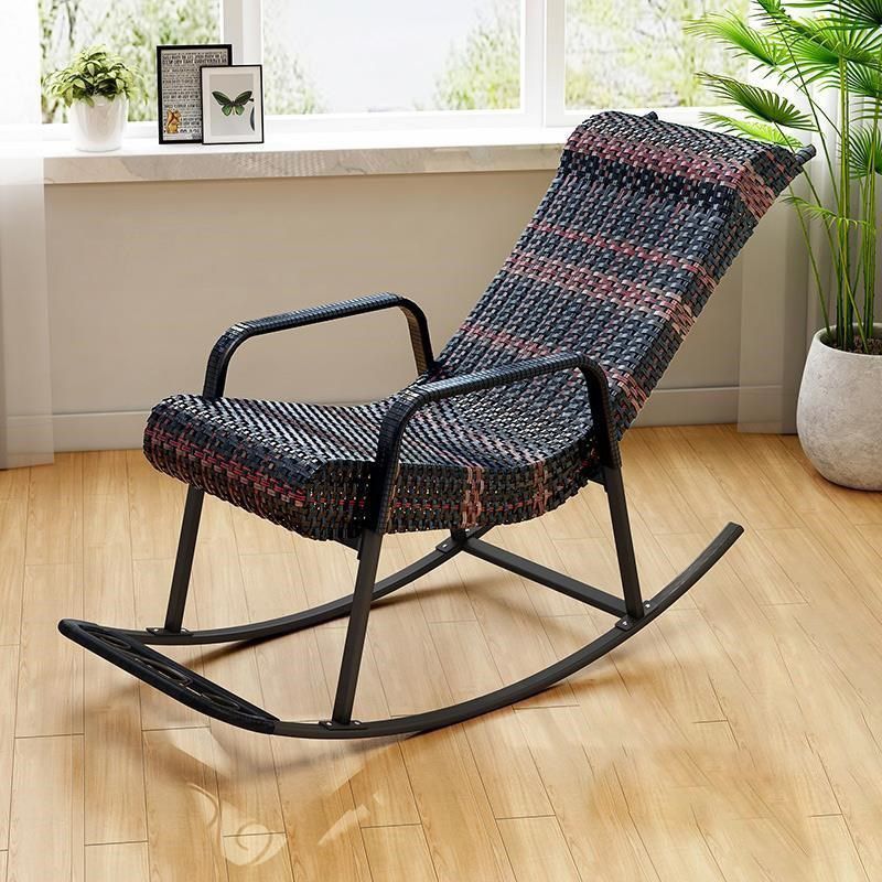 Woven Rope Rocking Chair Contrast Color Water Resistant Rattan Rocker ...