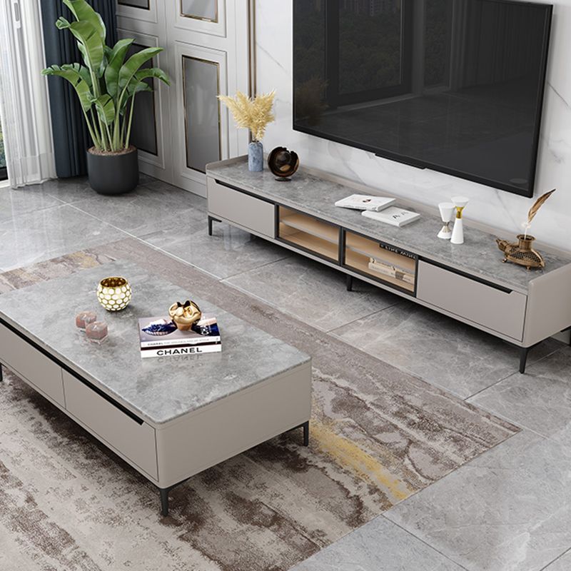 Gabinete de televisión de almacenamiento de TV de piedra estilo glam.