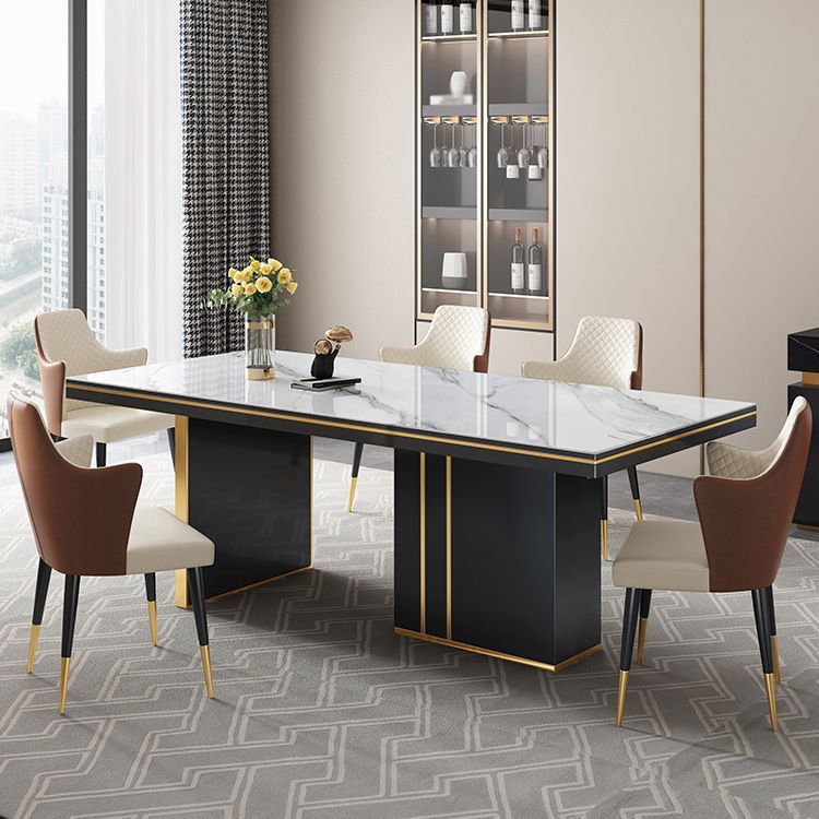 Traditional Luxury Dining Table Rectangle Sintered Stone Double Pedestal Table with Black Base Clearhalo ' dining_table' 'Dining Tables & Seating' 'Dining Tables' 'furn' 'furn_dining_table' 'Furniture' 'furniture_dining_table' 'Kitchen & Dining Furniture' 'kitchen&dining_furn' 'kitchen' 'kitchen_dining_table' 1200x1200_15bf5a2e-8f42-42cb-a966-db788975a2e0