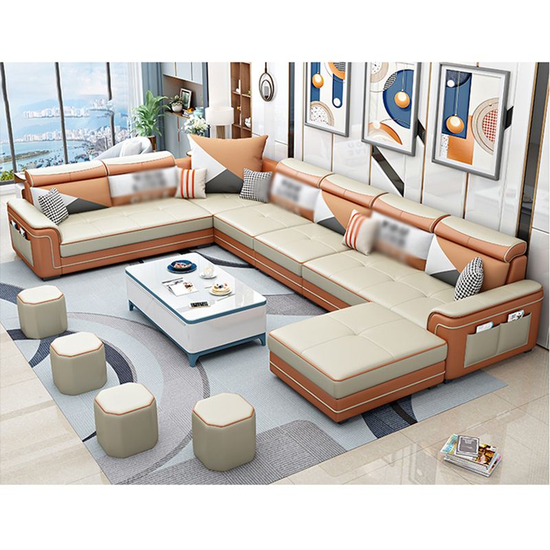 6-Seater Pillowed Back Cushions Square Arm Sectional Sofa for Living Room Clearhalo 'furn' 'furn_sectionals' 'Furniture' 'furniture_sectionals' 'kitchen' 'kitchen_sectionals' 'Living Room Furniture' 'Sectionals' 1200x1200_15bfc49d-5f53-4677-b085-179ddbc57d05