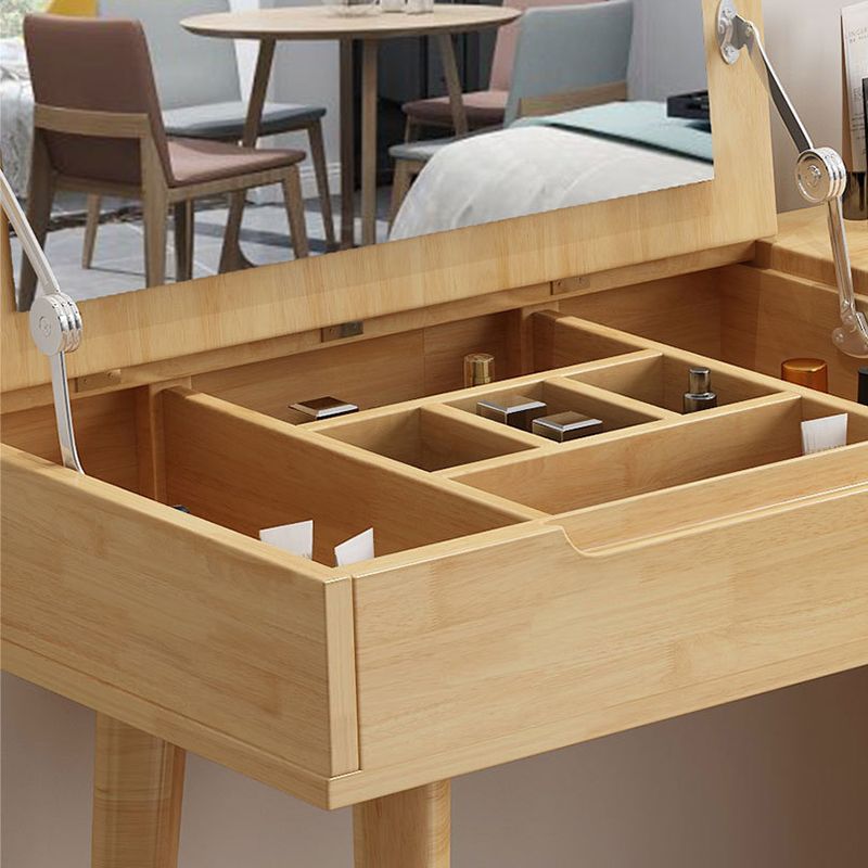 Bedroom Dressing Table Rubberwood Flip-Top Make-up Vanity with 4 Storage Drawers
