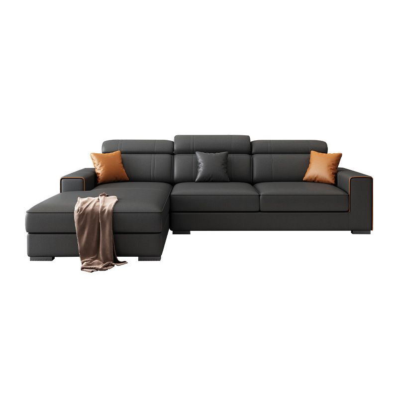 Square Arm Sectional Dark Gray Cushion Back Storage Faux Leather Living Room Sofa Clearhalo 'furn' 'furn_sectionals' 'Furniture' 'furniture_sectionals' 'Living Room Furniture' 'Sectionals' 1200x1200_15c2a0e1-86dc-4882-8954-3779c7cfb163