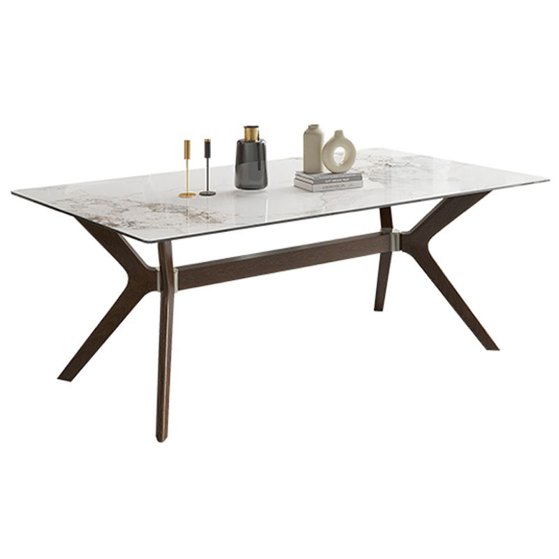 Moderner Tisch mit gesinterter Steinplatte, rechteckiger Tisch mit Holzsockel