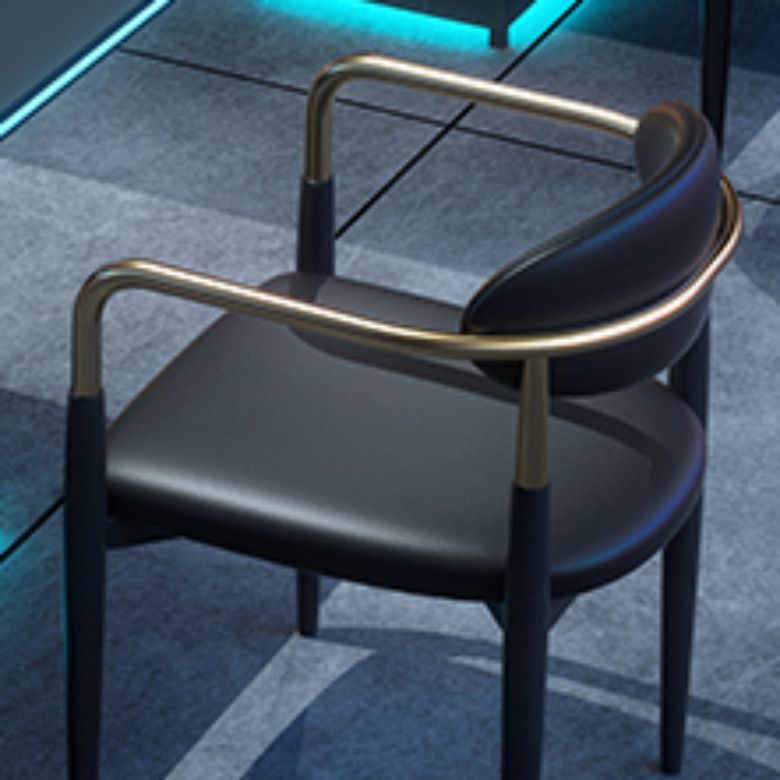 Faux Leather Arm Chairs Upholstered Dining Chairs with Metal Base