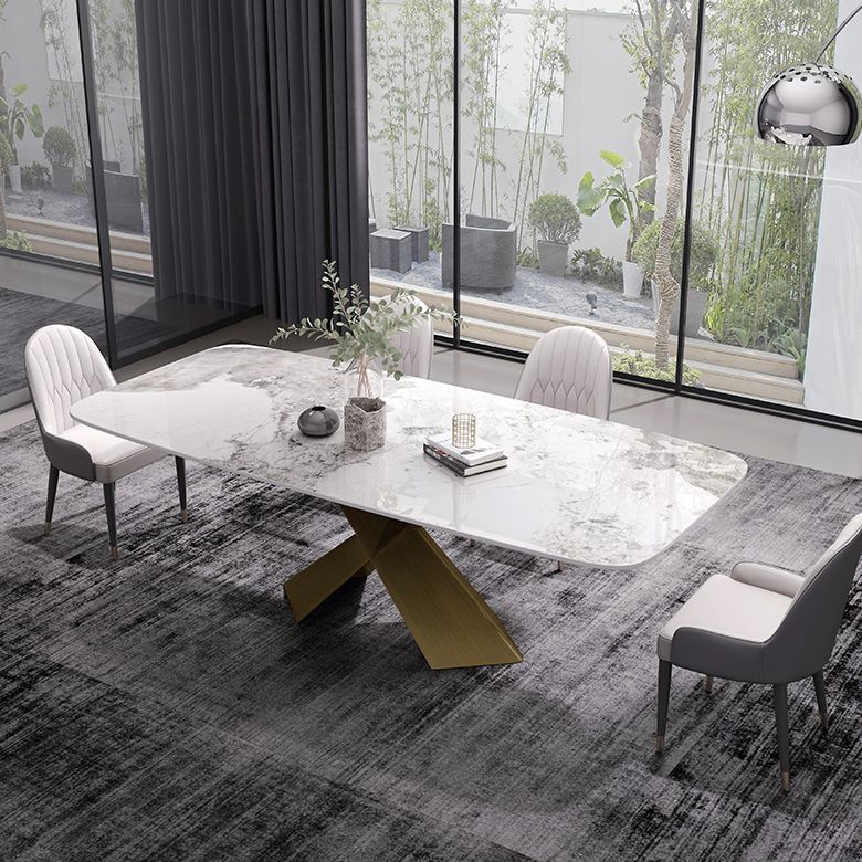 Sintered Stone Top Dining Table for Restaurant Luxury Rectangle Table with Metal Pedestal Clearhalo ' dining_table' 'Dining Tables & Seating' 'Dining Tables' 'furn' 'furn_dining_table' 'Furniture' 'furniture_dining_table' 'Kitchen & Dining Furniture' 'kitchen&dining_furn' 'kitchen' 'kitchen_dining_table' 1200x1200_15cfd41c-0179-4e80-b228-6637fded24e7