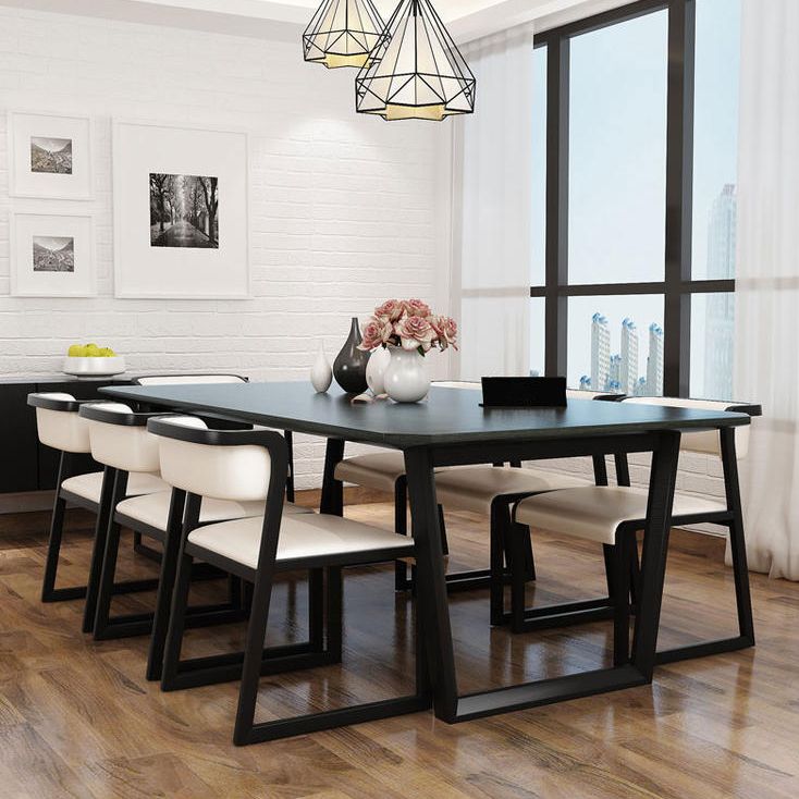 Rectangle Black Dining Table Wooden Table Industrial with Double Pedestal Clearhalo ' dining_table' 'Dining Tables & Seating' 'Dining Tables' 'furn' 'furn_dining_table' 'Furniture' 'furniture_dining_table' 'Kitchen & Dining Furniture' 'kitchen&dining_furn' 'kitchen' 'kitchen_dining_table' 1200x1200_15d69872-bfe2-4dd4-98a7-d863f02f7b96