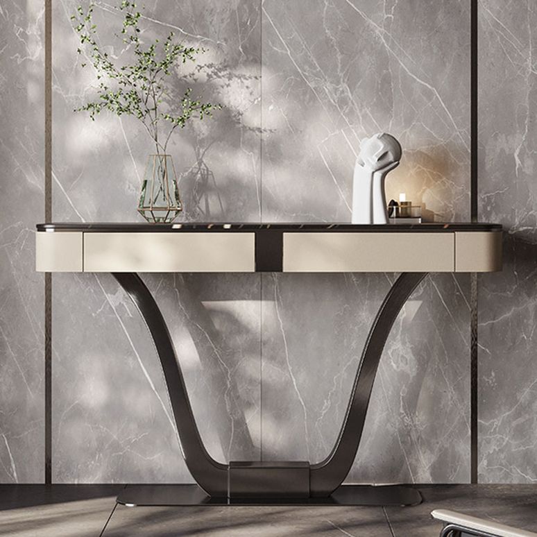 Half Moon Shape Contemporary Console Table Stone White/Black Console Sofa Table