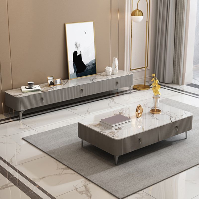 Caffè in ardesia o tavolo finale con 4 cassetti di stoccaggio contemporanei 4 gambe