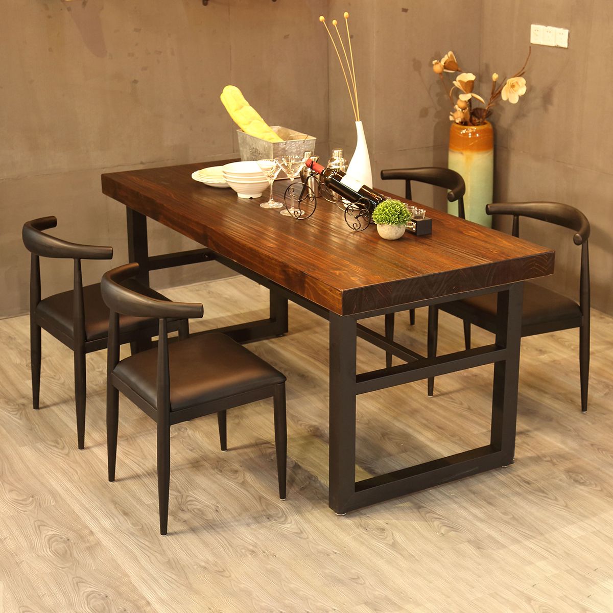 Industrial Style Solid Wood Dining Table Brown Rectangle Table with Trestle Base for Dinning Room Clearhalo ' dining_table' 'Dining Tables & Seating' 'Dining Tables' 'furn' 'furn_dining_table' 'Furniture' 'furniture_dining_table' 'Kitchen & Dining Furniture' 'kitchen&dining_furn' 'kitchen' 'kitchen_dining_table' 1200x1200_15ddb576-9132-4632-bfa3-337bc3b44dec