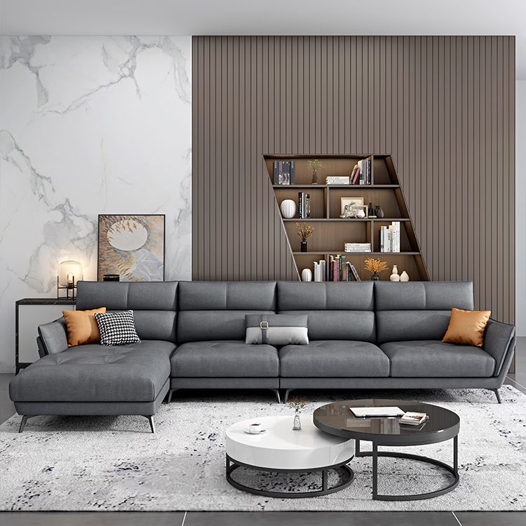 Ultra-Modern Sewn Pillow Back Faux Leather Pillow Top Arm Sofa with Wear-resisting Clearhalo 'furn' 'furn_sectionals' 'Furniture' 'furniture_sectionals' 'kitchen' 'kitchen_sectionals' 'Living Room Furniture' 'Sectionals' 1200x1200_15e06e24-d23b-4cee-91b9-ca4bded06e31