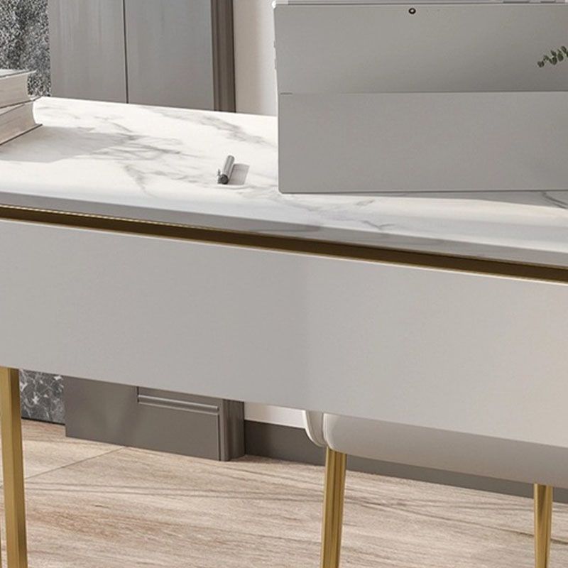 White and Gold Office Desk Glam Sled Writing Desk with Drawer Clearhalo 'furn' 'furn_office_desk' 'Furniture' 'Office Desks' 'Office Furniture' 'office_desk' 1200x1200_15e438be-fa18-4bcc-890c-ac46be6f72ac