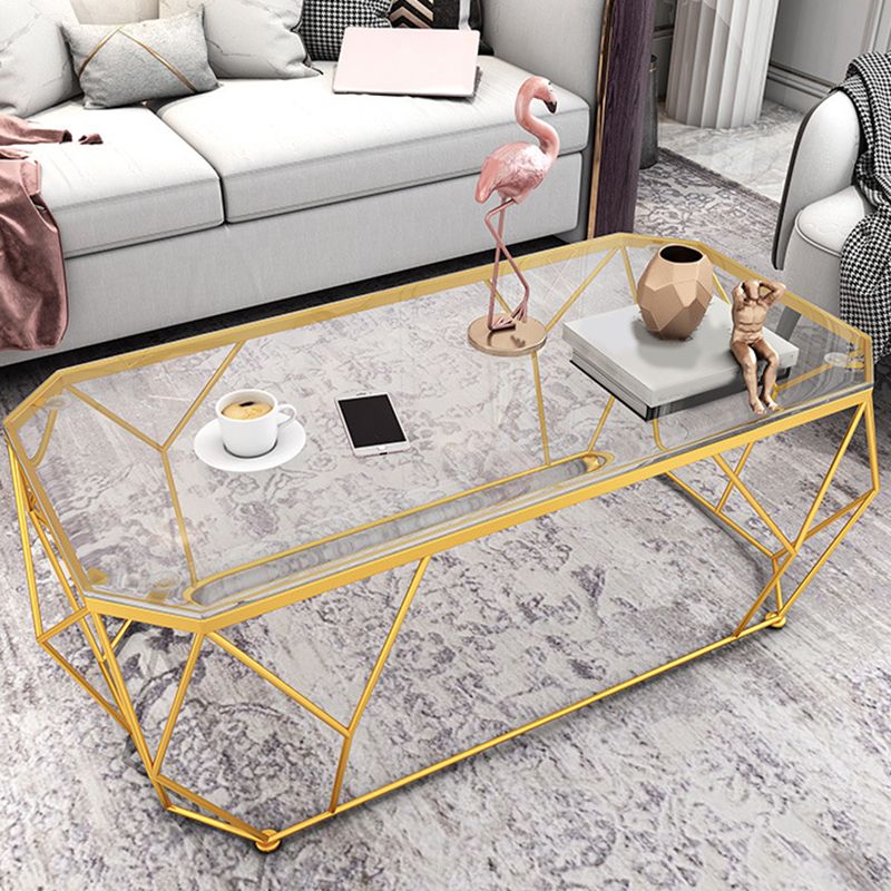 Modern Style Tempered Glass & Slate Bunching Table Metal Rectangular Coffee Table