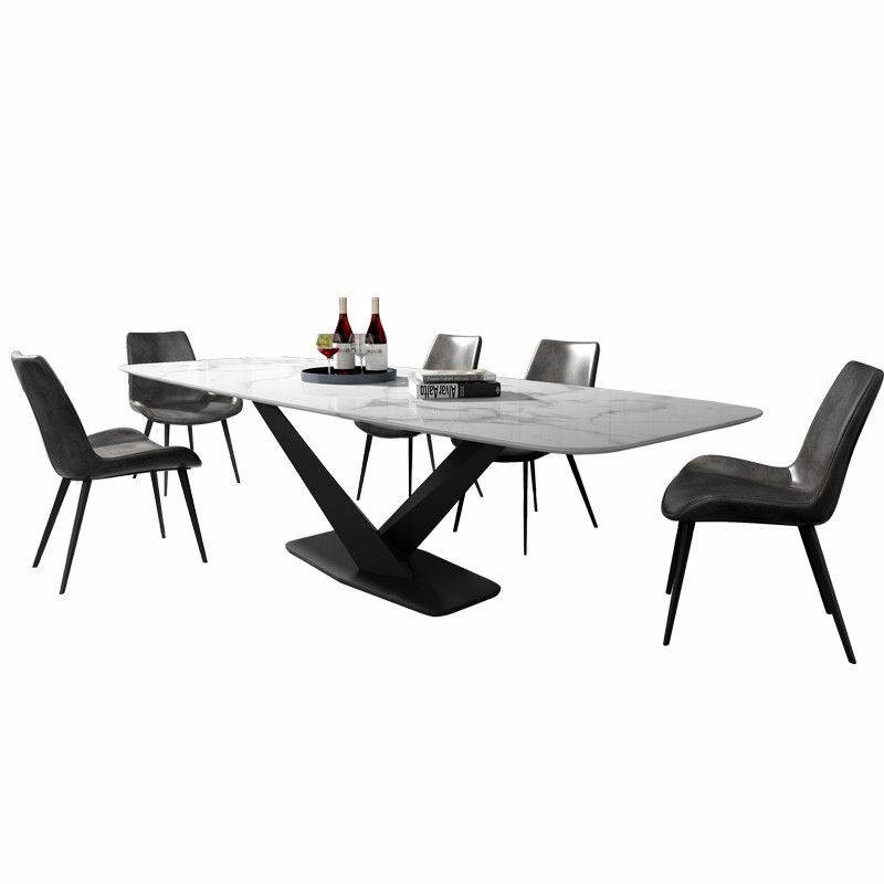 Metal Contemporary Rectangular Dining Table Sintered Stone Table for Dining Room Clearhalo ' dining_table' 'Dining Tables & Seating' 'Dining Tables' 'Furniture' 'furniture_dining_table' 'Kitchen & Dining Furniture' 'kitchen&dining_furn' 'kitchen' 'kitchen_dining_table' 1200x1200_15ecdf87-4e18-4407-b86a-2250d7a6e7d9