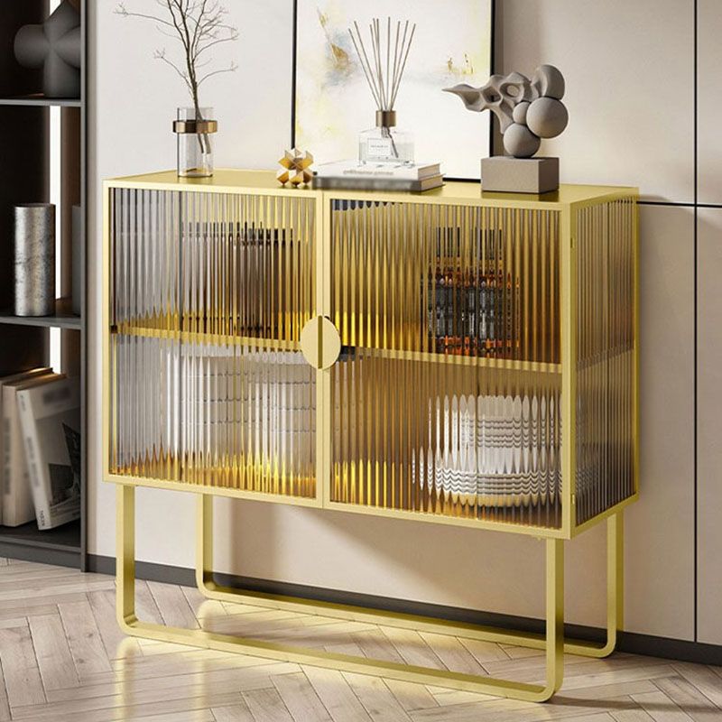 Glam Iron Credenza Striped Glass Doors 39.5"L Cabinets Dining Server for Living Room Clearhalo 'buffet_sideboard' 'Buffets & Sideboards' 'furn' 'furn_buffet_sideboard' 'Furniture' 'Kitchen & Dining Furniture' 1200x1200_15f0fd79-3049-420d-b13e-c999a4935f35