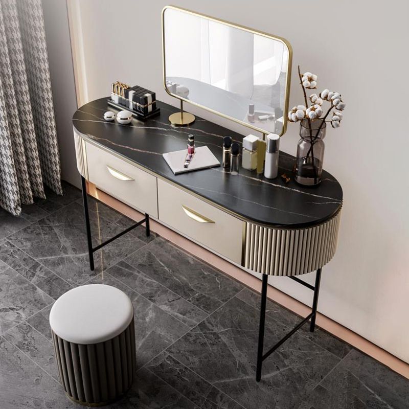 2 Storage Drawers Dresser with Mirror & Padded Stool Contemporary Stone Top Vanity Clearhalo 'Bedroom Furniture' 'furn' 'furn_makeup_vanities' 'Furniture' 'Makeup Vanities' 'makeup_vanities' 1200x1200_15f1d771-628f-4edc-8a6e-0848c9619494
