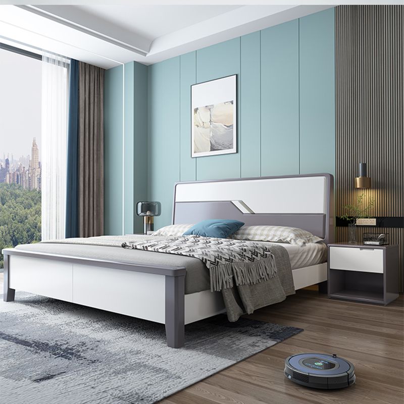 43.3" Tall Contemporary Standard Bed with Headboard, Solid Wood Panel Bed