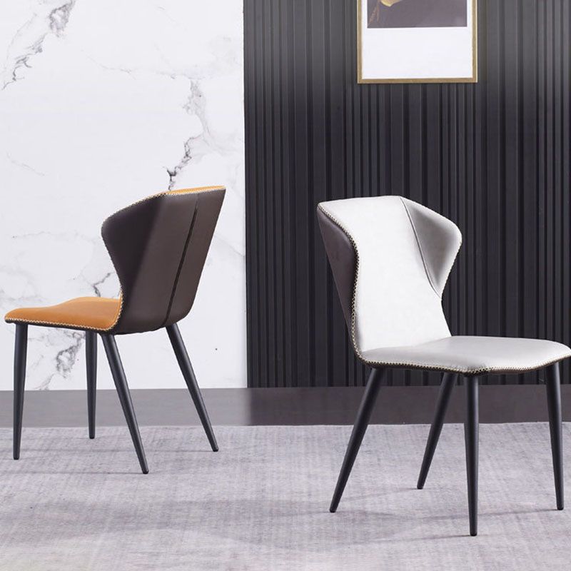 Contemporary Dining and Accent Chairs Matte Finish Leather Curved Wingback Side Chair Clearhalo 'Dining Chairs' 'Dining Tables & Seating' 'dining_chair' 'furn' 'furn_dining_chair' 'Furniture' 'Kitchen & Dining Furniture' 1200x1200_15f5cda2-6609-40e4-ab46-18789ba00ac5