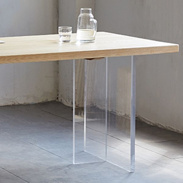 Rectangle Pine Wood Dining Table Modern Kitchen Table with Acrylic Double Pedestal Clearhalo 'Dining Tables & Seating' 'Dining Tables' 'dining_table' 'furn' 'furn_dining_table' 'Furniture' 'furniture_dining_table' 'Kitchen & Dining Furniture' 1200x1200_15f98062-c348-4501-b091-2b535860b4fd
