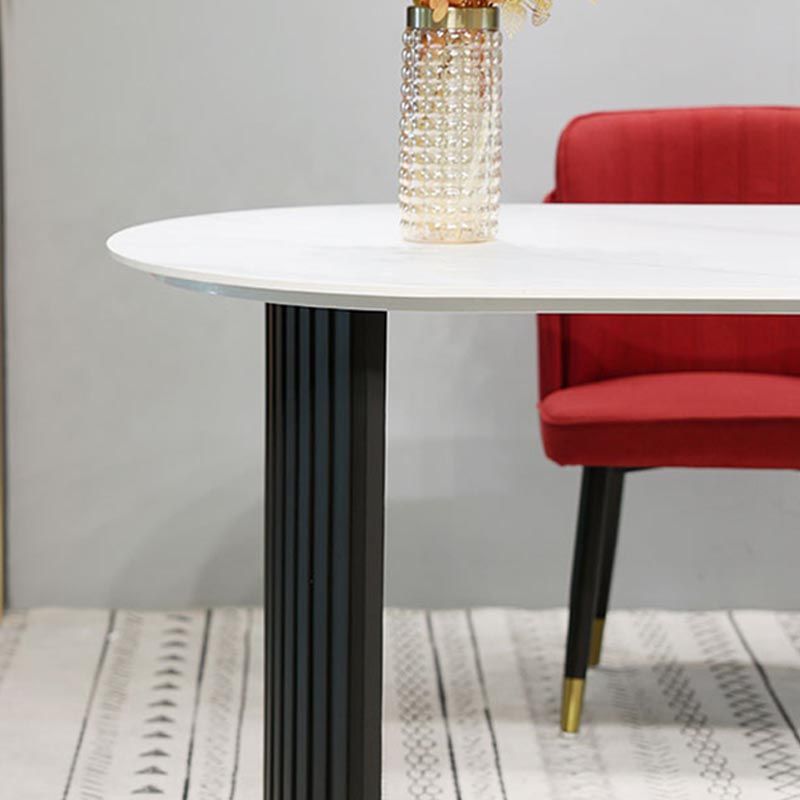 Table à manger en pierre ovale table de piédestal double luxe pour salle à manger