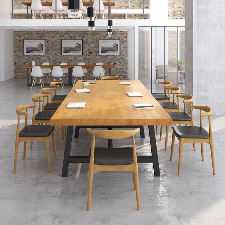 Rectangle Wood Color Dining Table Solid Wood Table Industrial with Trestle Base Clearhalo ' dining_table' 'Dining Tables & Seating' 'Dining Tables' 'furn' 'furn_dining_table' 'Furniture' 'furniture_dining_table' 'Kitchen & Dining Furniture' 'kitchen&dining_furn' 'kitchen' 'kitchen_dining_table' 1200x1200_1604e31e-a1d4-4660-84cc-6fc970fa5e1f