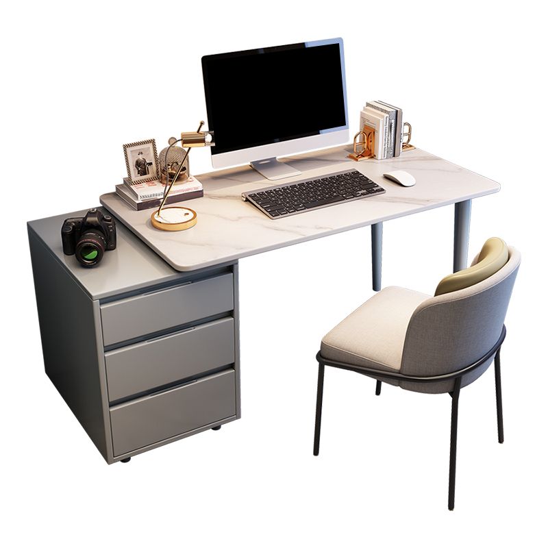 Table de travail à la maison en forme de rectangulaire Atters d'écriture en pierre en noir / blanc / naturel