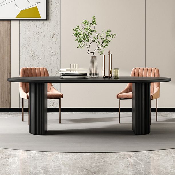 Table à manger en bois massif en pin table de piédestal double en noir pour la cuisine