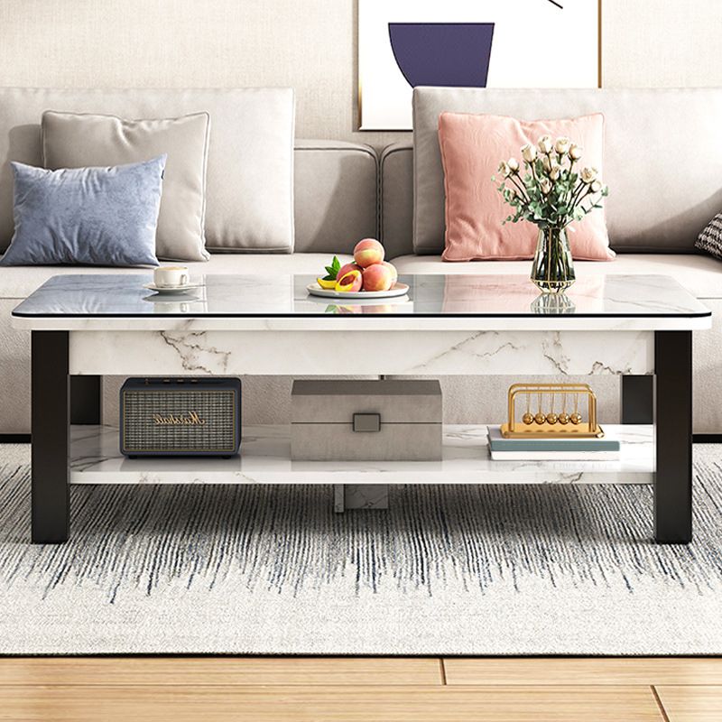 Modern Metal 4 Legs Cocktail Table Marble Rectangle Coffee Table Clearhalo 'Coffee & Accent Tables' 'Coffee Tables' 'coffee_tables' 'furn' 'furn_coffee_tables' 'Furniture' 'furniture_coffee_tables' 'Living Room Furniture' 1200x1200_1608f7da-ff35-4628-bac1-bc3c49611b0c