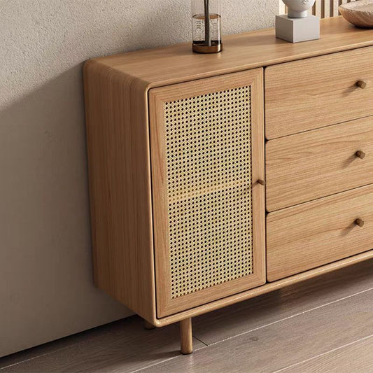 Tavolo a buffet in legno massiccio marrone contemporaneo con 3 cassetti