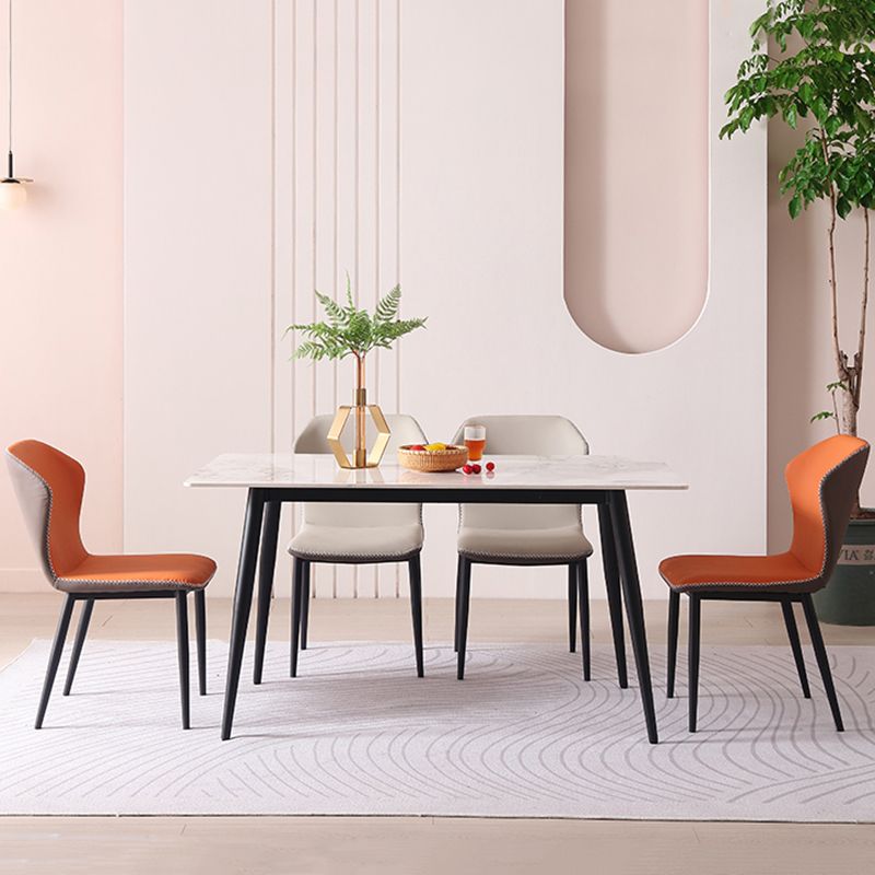 現代のアームレスダイニングチェアフェイクレザーウィングバックサイドチェア