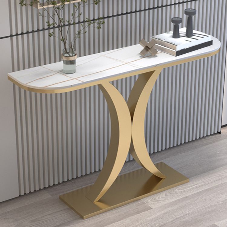 Stone Half Moon Accent Table 1-shelf 31.5" Tall End Table with Abstract Base