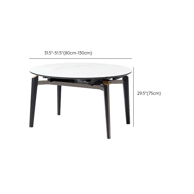 White Contemporary Round Stone Dining Table with Double Drop Leaf