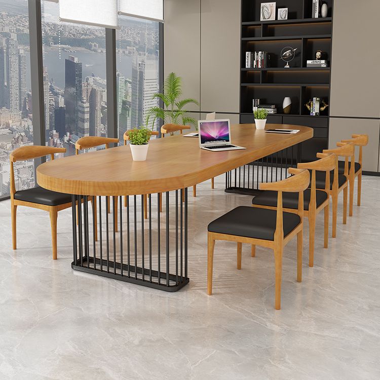 Natural Oval Solid Wood Desk Industrial Writing Desk with Black Steel Table Leg Clearhalo 'furn' 'furn_office_desk' 'Furniture' 'Office Desks' 'Office Furniture' 'office_desk' 1200x1200_16112902-5c9d-4663-8e20-61a6c6fb5baa