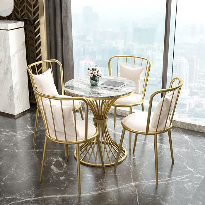 Glam Sintered Stone Dining Room Set with Round Table and Metal Base Formal Dining Table Furniture Clearhalo 'Dining Room Sets' 'Dining Tables & Seating' 'dining_room_set' 'furn' 'furn_dining_room_set' 'Furniture' 'furniture_dining_room_set' 'Kitchen & Dining Furniture' 'kitchen&dining_furn' 'kitchen' 1200x1200_16113166-2365-46de-83d0-f51b1f2cc245