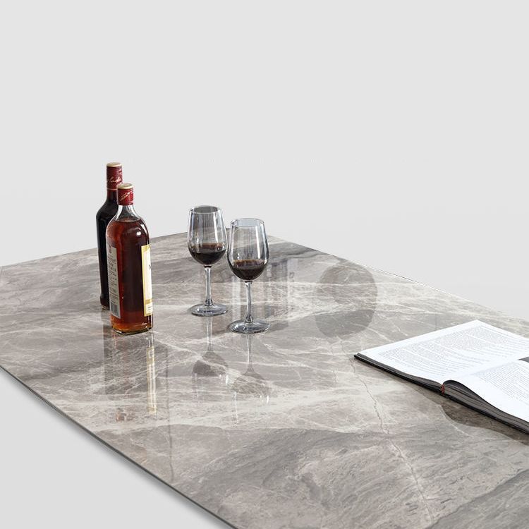 Contemporary Stone Rectangular Dining Table with 4 Steel Foot Clearhalo 'Dining Tables & Seating' 'Dining Tables' 'dining_table' 'furn' 'furn_dining_table' 'Furniture' 'Kitchen & Dining Furniture' 1200x1200_1611e479-60f2-40c3-b10b-abaaf2743df7