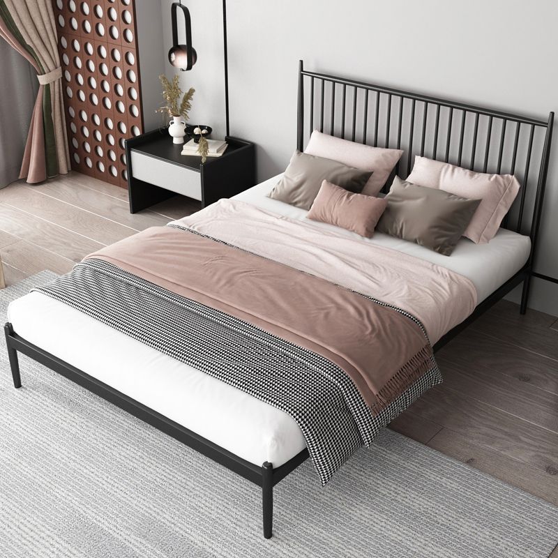 Contemporary Rectangular Spindle Headboard Bed with Metal Legs