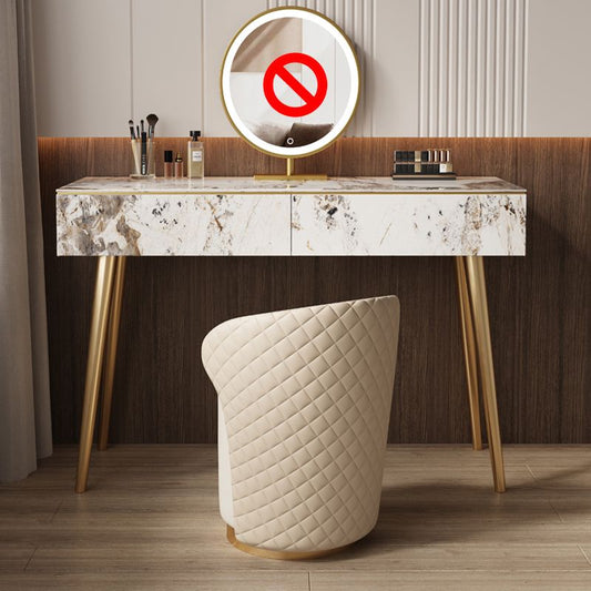 Tavolo da toeletta in metallo e pietra lussuoso set di sgabelli doppi cassetti