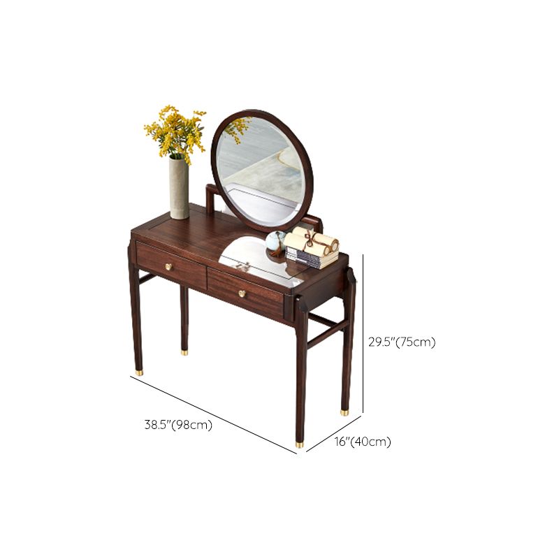 Traditions Solid Wood Vanity Set with Stool Set Brown Dresser with 2-Drawer and Mirror