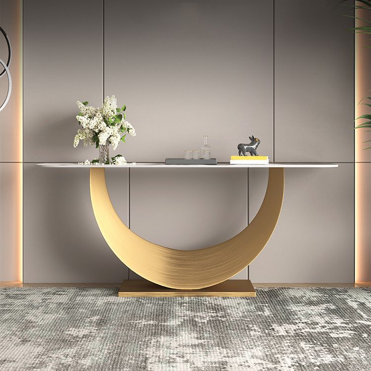 Glam Stone Console Table 16" W Half Moon Stain Resistant Accent Table for Hall