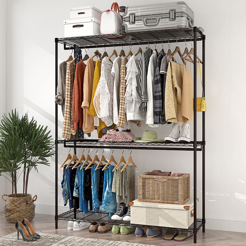 Black Contemporary Style Armoire Metal Steel Armoire for Bedroom Clearhalo 'Armoires & Wardrobes' 'armoires_wardrobes' 'Bedroom Furniture' 'furn' 'furn_armoires_wardrobes' 'Furniture' 1200x1200_161a558e-020a-45a6-b7c3-040af49b4eda