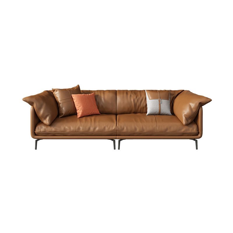 Pillow Top Arm Sofa Faux Leather Down Fill Cushions Sofa in Orange Clearhalo 'furn' 'furn_sofas' 'Furniture' 'Living Room Furniture' 'Sofa' 'sofas' 1200x1200_1620b789-a374-453a-870d-7ad7e5072d49