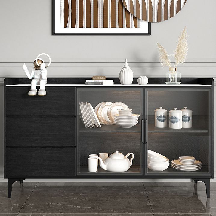 Stone Top Dining Room Sideboard Cabinet Modern Credenza with Drawer and Glass Door Clearhalo 'buffet_sideboard' 'Buffets & Sideboards' 'furn' 'furn_buffet_sideboard' 'Furniture' 'Kitchen & Dining Furniture' 1200x1200_16245efc-5bba-4590-9944-c96eaf7f1796
