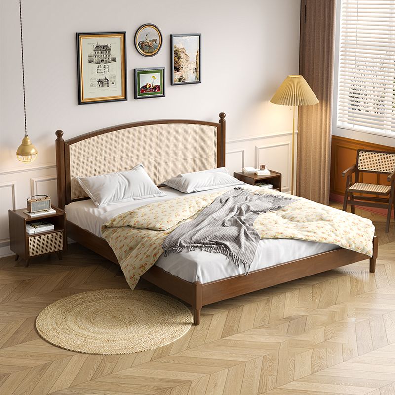 Tropical Brown Panel Bed 46.06" High Rubberwood Bed with Headboard