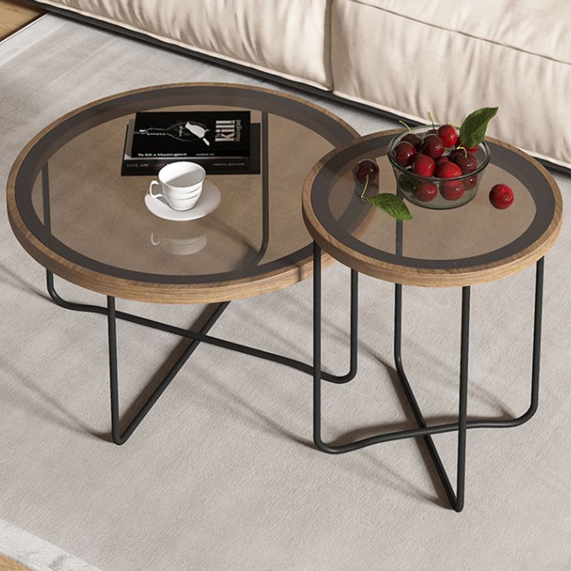 Round Glass Top Coffee Table Set Frame Cocktail Table with Wood Accent Clearhalo 'Coffee & Accent Tables' 'Coffee Tables' 'coffee_tables' 'furn' 'furn_coffee_tables' 'Furniture' 'Living Room Furniture' 1200x1200_162bb885-0f2b-403c-be9e-09ba690aa49d